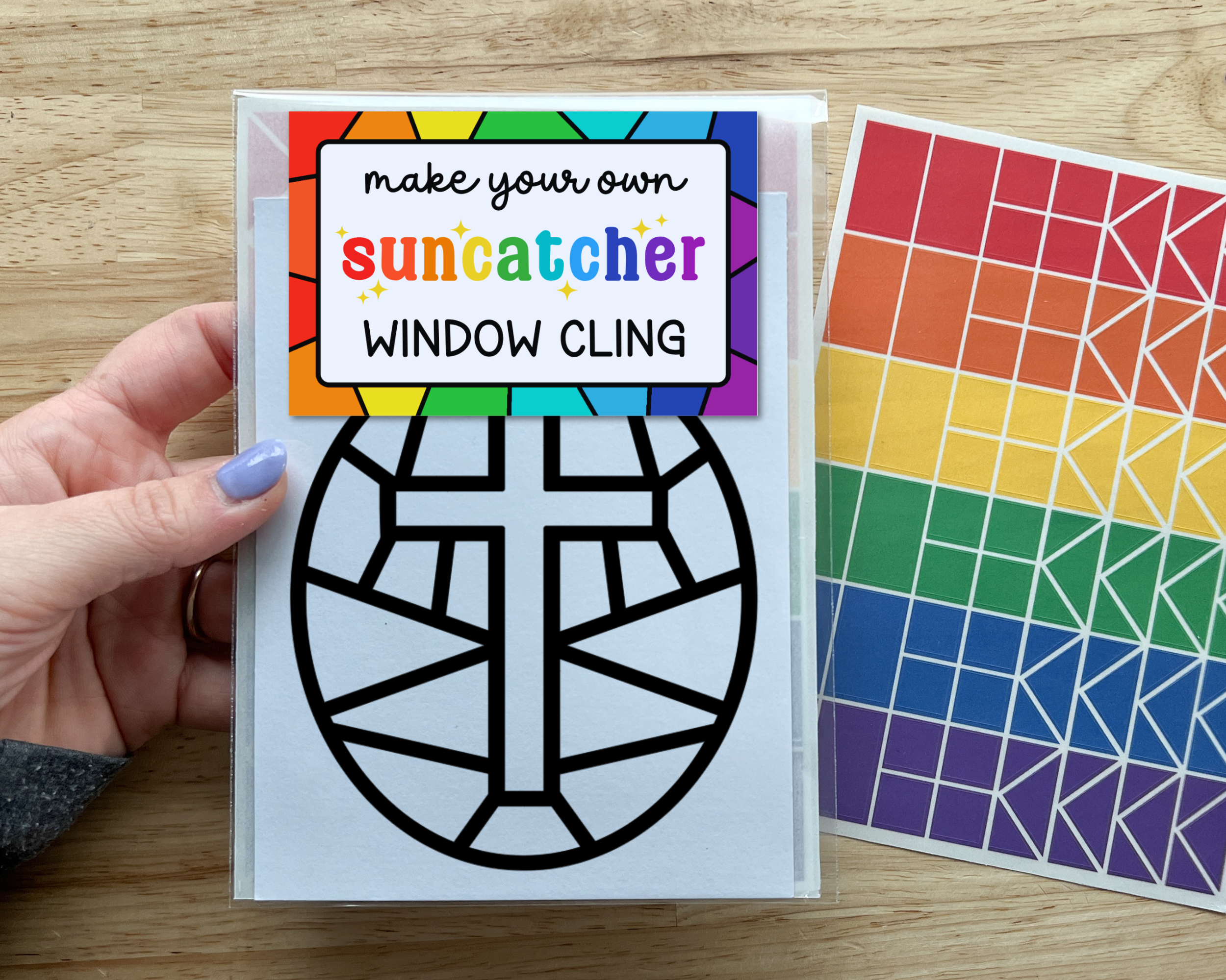 Calenlou Crafts - Wholesale DIY Craft Kit - Kids - Cross Suncatcher Sticker Craft Kit for Kids0