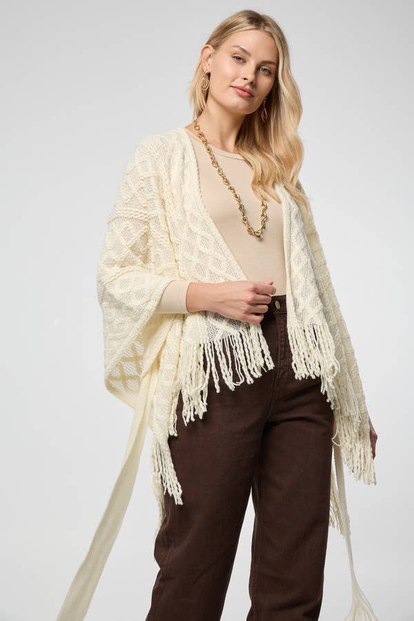 SAACHI - Venta al por mayor Kimono - Mujer - Ruana con Flecos de Cable2
