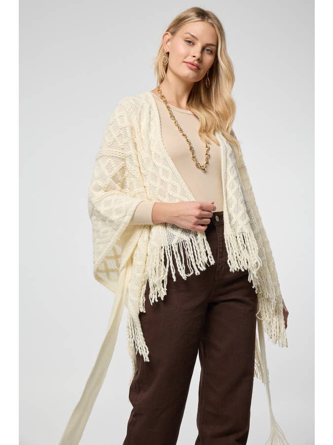 SAACHI - Vendita all'ingrosso Kimono - Donna - Ruana con frange a cavo2