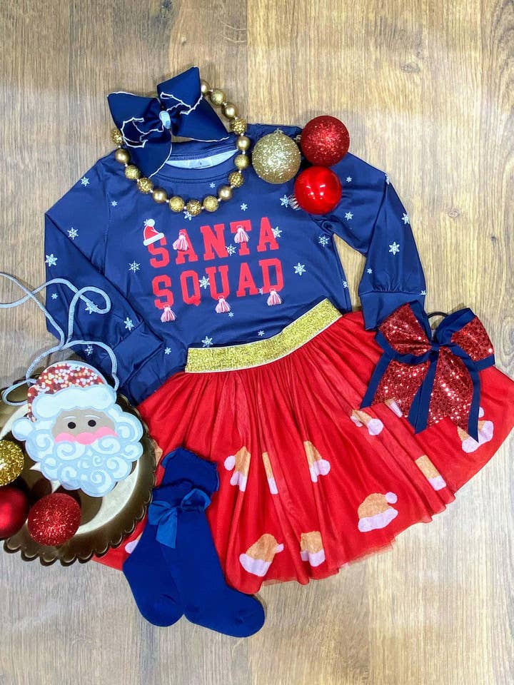 The Hair Bow Company - Wholesale Top & Skirt Set - Kids - Santa Squad Snowflake Shirt & Santa Hat Tutu Skirt