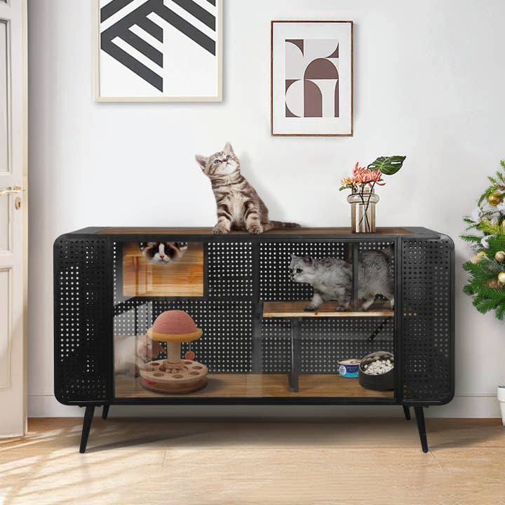 55''Spacious Cat House with Glass Doors,Modern Pet Furniture for wholesale by 39F Inc.