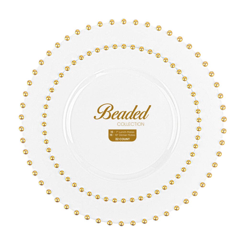 EcoQuality - Wholesale Disposable Plate - 7" & 10" Combo White Disposable China Like Plastic Plates Gold Rim0