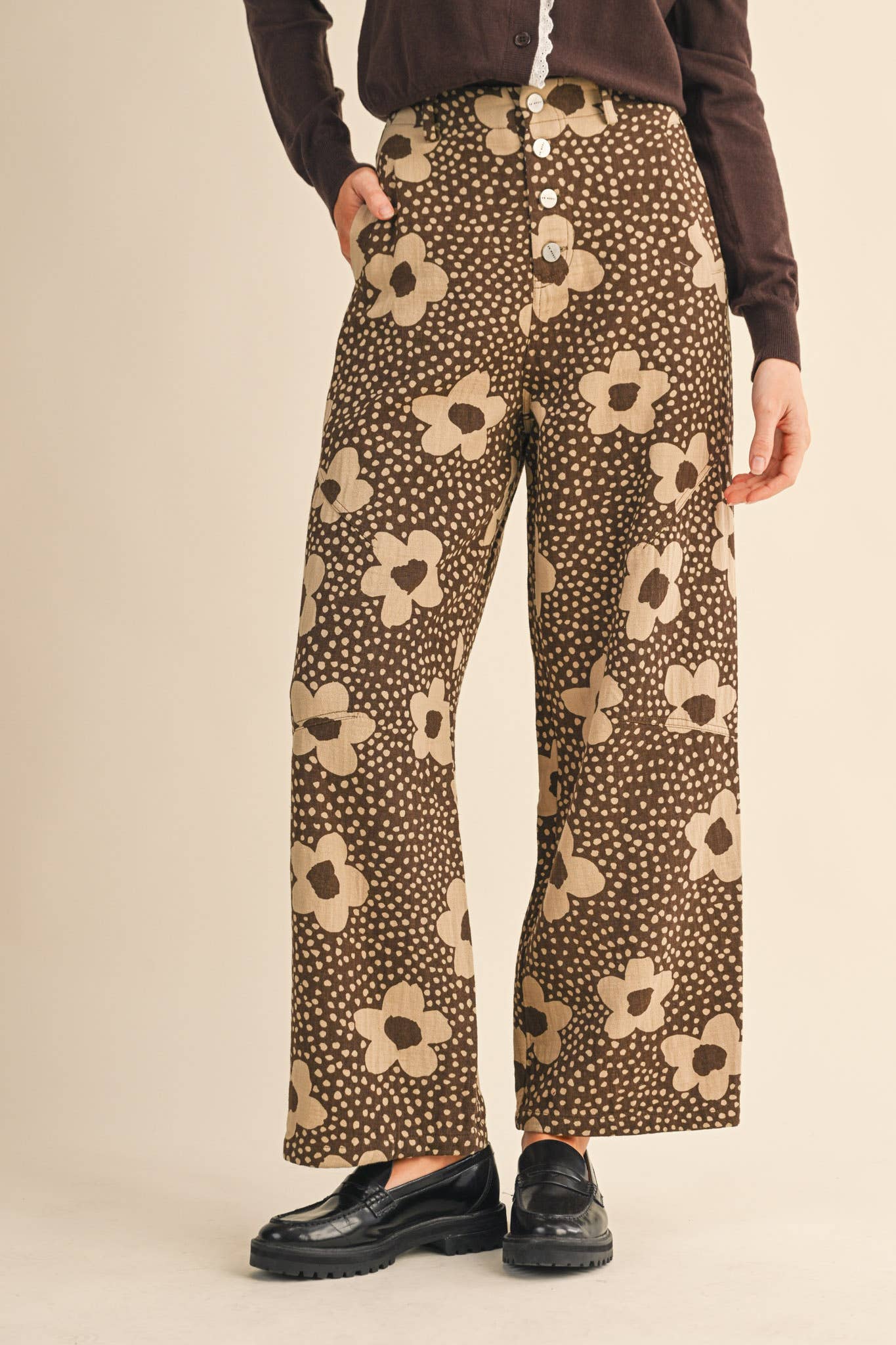 &MERCI - Wholesale Pants - Women's - FLORAL PRINT HIGH WAISTED PANTS MP421412