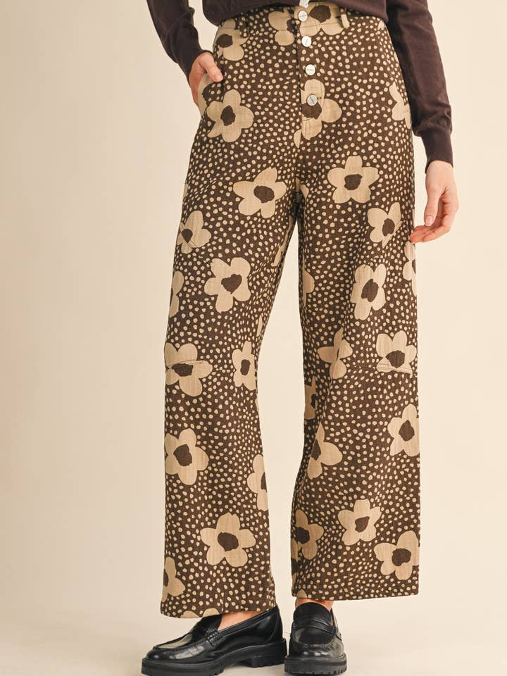 &MERCI - Wholesale Pants - Women's - FLORAL PRINT HIGH WAISTED PANTS MP421412