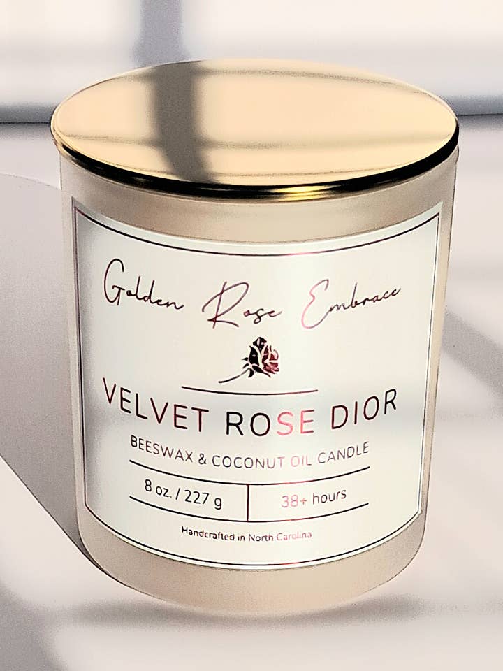 Candela in cera d'api 8oz Velvet Rose Dior per la vendita all'ingrosso da parte di Golden Rose Embrace