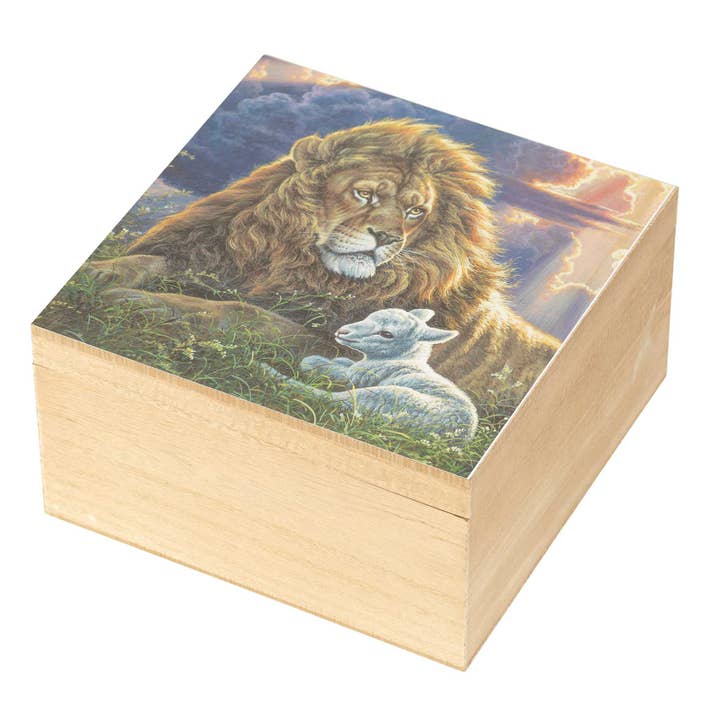 Wood Box Lion And Lamb Perfect Peace for wholesale by Dicksons