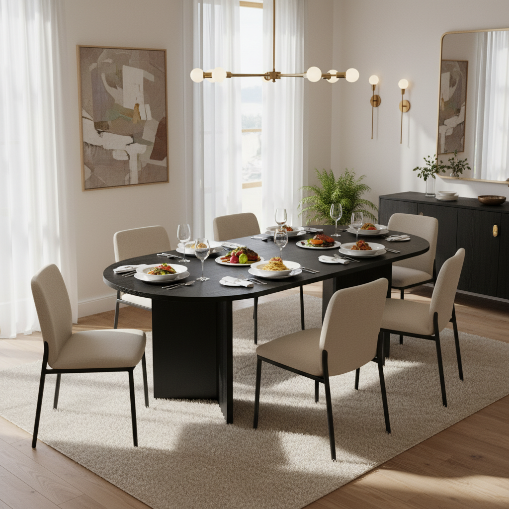 Black Mid-Century Modern Wood Dining Table for Kitchen&Living Room for wholesale on Faire1