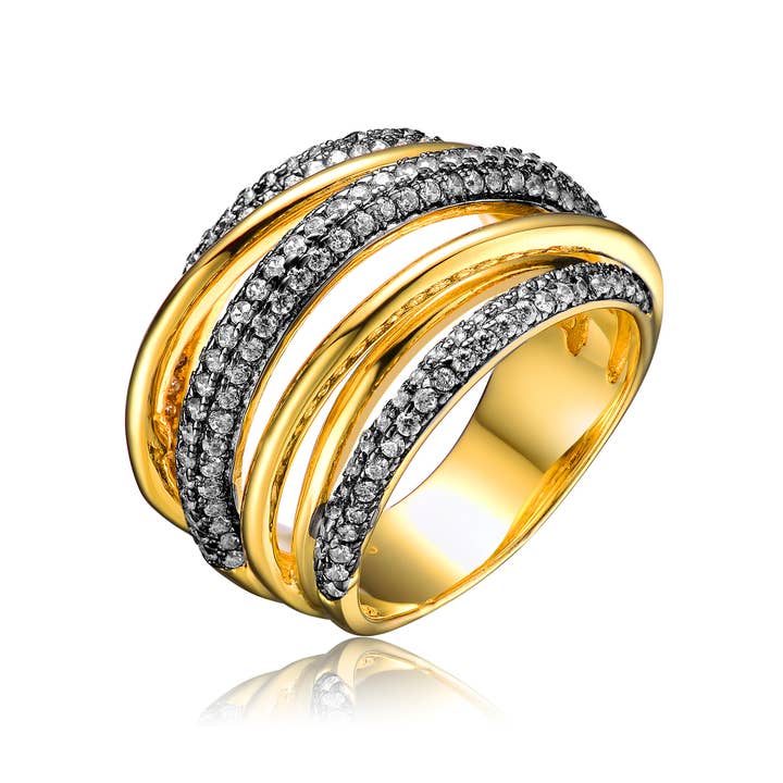 Multi-Band Crossover Ring with Pavé Accent Channels for wholesale by Genevive