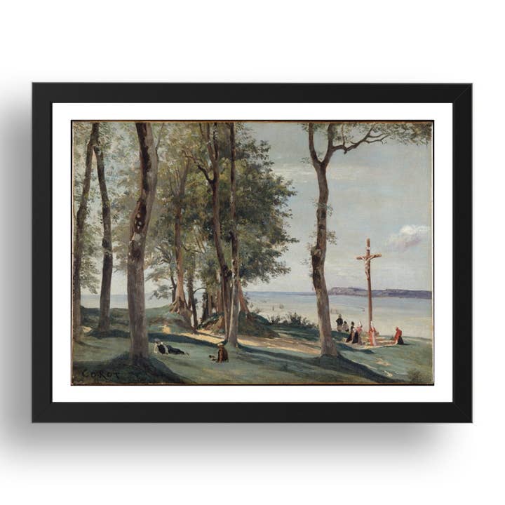 Camille Corot: Honfleur, Calvary (ca. 1830), vintage artwork, A3 Size Reproduction Poster Print in 17x13" Black Frame for wholesale by PERIOD PRINTS
