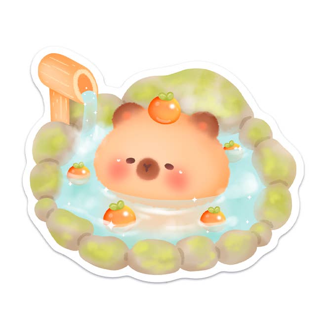 Capybara Hot Spring Vandtæt Vinylklistermærke for engroshandel hos Meowashi Studio