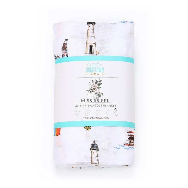 Little Hometown - Wholesale Receiving Blanket - Baby - Mississippi Baby Muslin Swaddle Receiving Blanket Extra Large 47 x 47