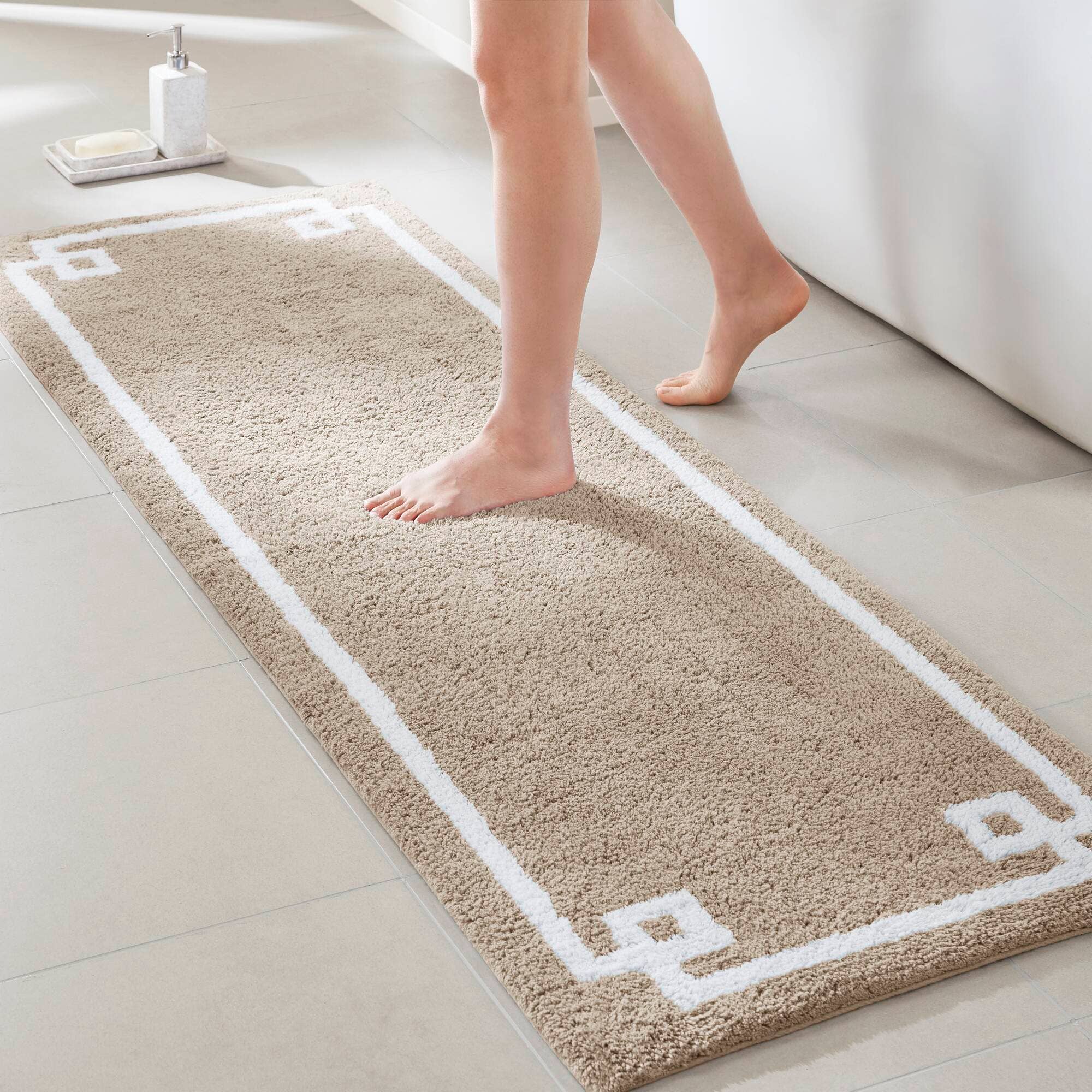Olliix - Wholesale Bath Mat - High Pile Bordered Bathroom Rug, Taupe6