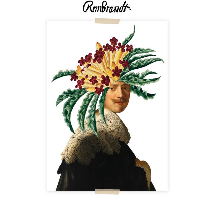 Postkort collage Museum Rembrandt - Antonie Coopal og blomst for engroshandel hos Lylies