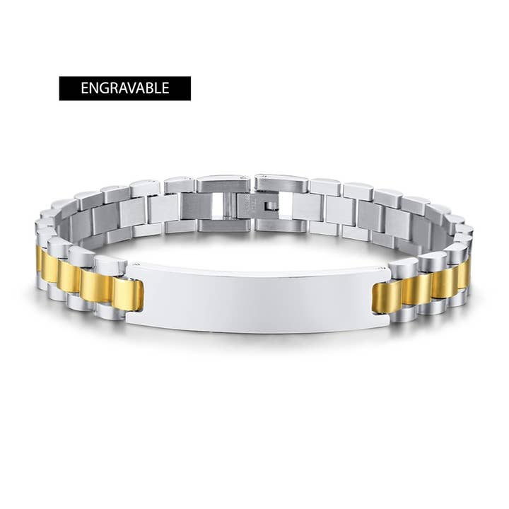 Men’s Two-Tone Stainless Steel ID Bracelet, 10mm for wholesale by PAXPARIS