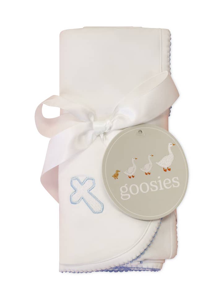 Pip Embroidered Blanket - Blue Cross for wholesale by Goosies