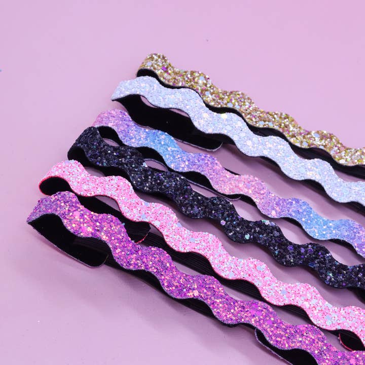 Frog Sac - Wholesale Fashion Headband - Kids - Adjustable No Slip Zig Zag Glitter Headbands - 6 Pack2
