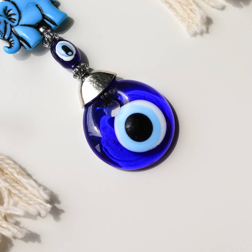 Natures Artifacts Inc – Großhandel Schlüsselanhänger – Unisex – Handgefertigter Keramik-Schlüsselanhänger mit Elefant und bösem Blick2