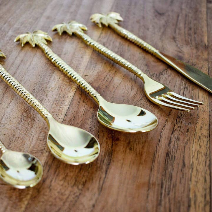 Joglo living – wholesale Blandat bestickset – Gyllene mässing bestick set - palm design