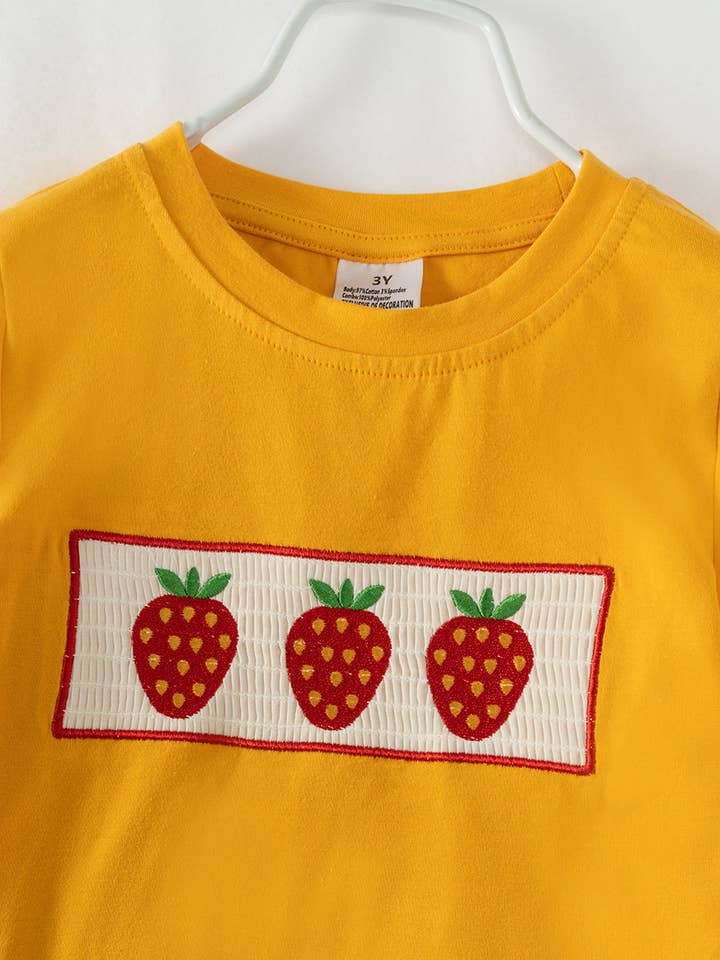 littleoneusa - Wholesale Top & Short Set - Kids - 2025 Yellow Plaid Strawberry Boy Short Set