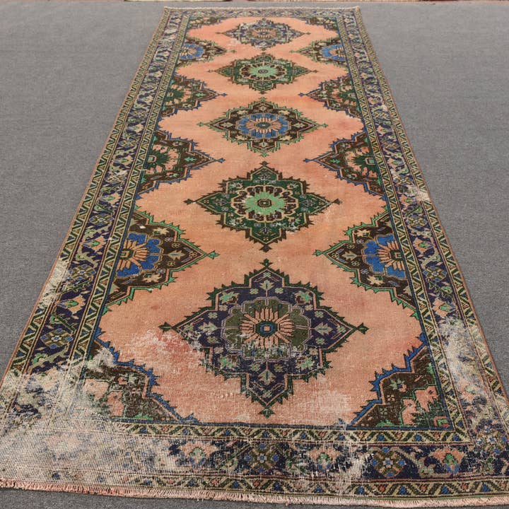 Handmade Beige & Black Rug, 4.5x12.2 Ft Area Rug for wholesale by Vintage Rugs Loom