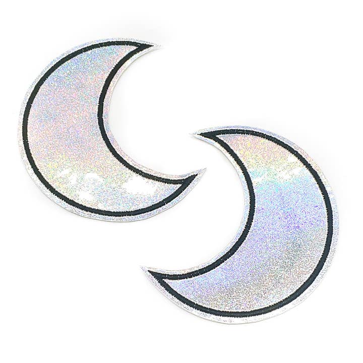 Project Pinup - Vendita all'ingrosso Toppe - Toppa termoadesiva in vinile olografica glitterata a forma di luna crescente
