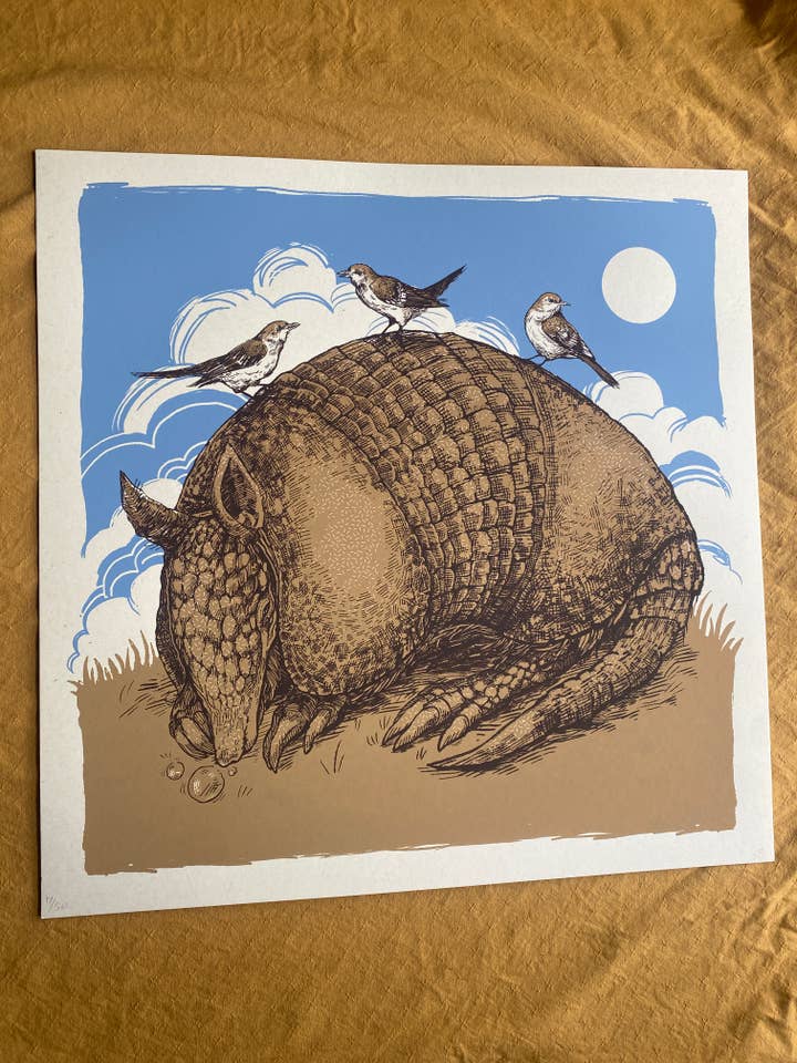 Armadillo 18x18 Screen Print for wholesale by Field Sparrow Studio