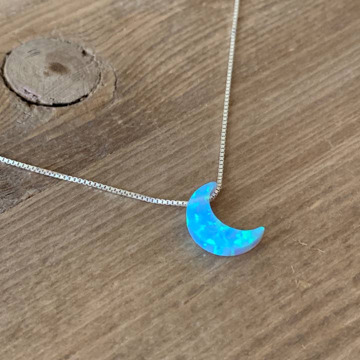 Pink Moon by Tabitha - Wholesale Pendant/Charm Necklace - Lab Grown Opal Moon in Eye-catching Aqua