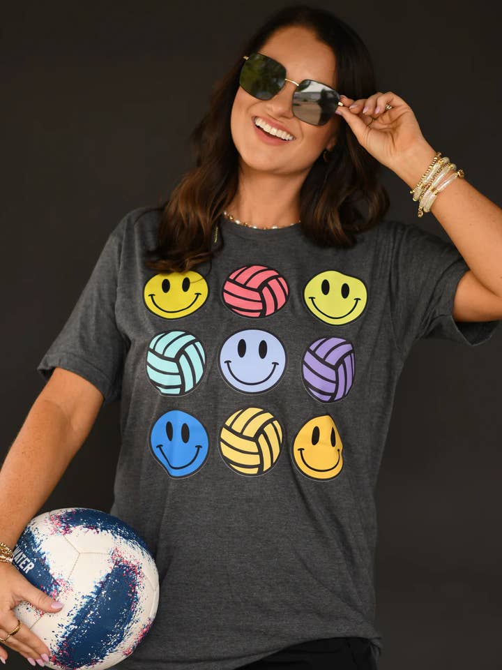 Neon Volleyballs And Smileys Tee for wholesale by P&PD Wholesale