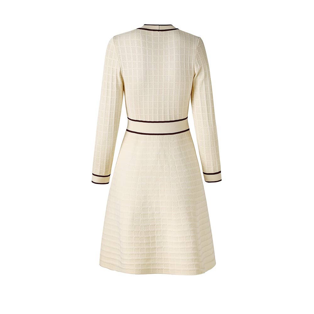 Productseeker - Wholesale Dress - Women's - DR831Y Elegant Cream Knit Bow-Tie Trim A-Line Dress1