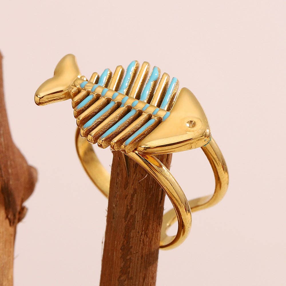 Revelari - Wholesale Cocktail/Statement Ring - 18K Gold Plated Stainless Steel Fish Bone Adjustable Ring0