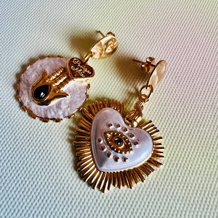 Boucles d'oreilles œil turc & main pour la vente par Pampa Mia