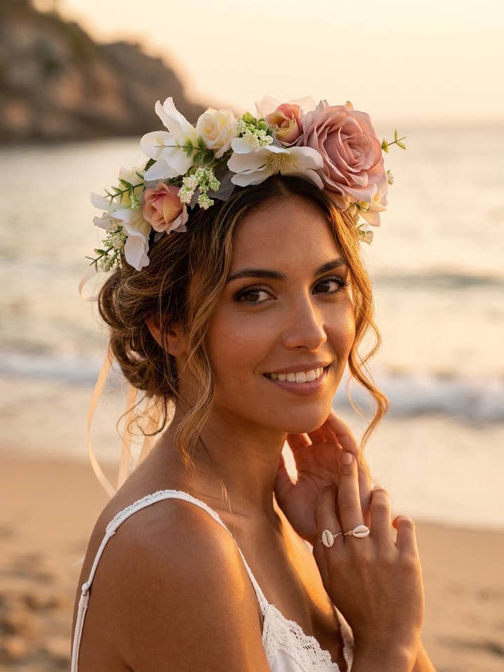 Couronne de fleurs artificielles romantique et élégante pour la vente par Victoria Moda
