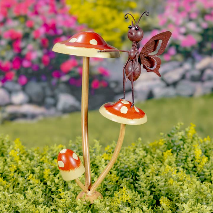 Zaer Ltd. International - Wholesale Garden/Lawn Stake - Funny Butterflies on Mushroom Stakes- 6 Assorted Pieces