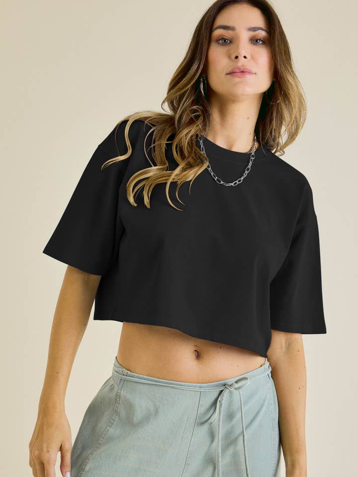 Cropped Garment Wash T-Shirt for wholesale by J.NNA