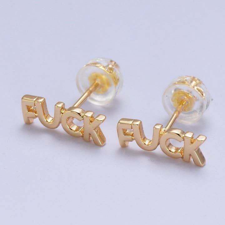 Orecchini a perno con scritta "FUCK" in oro riempito 16K delicati | AD-274 per la vendita all'ingrosso da parte di Aim Eternal