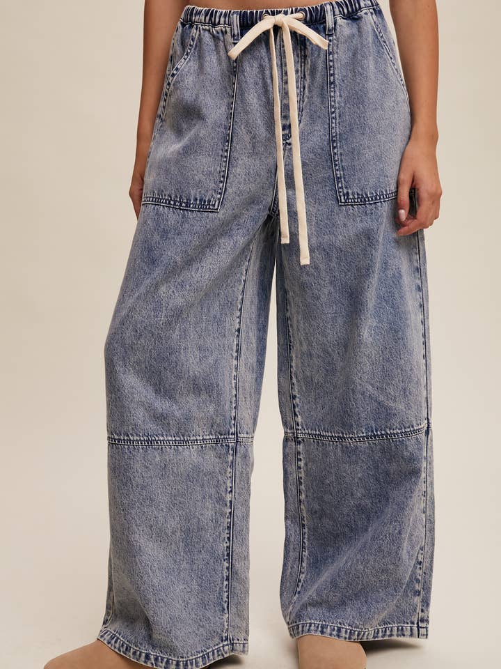 Pantaloni larghi in denim con coulisse per la vendita all'ingrosso da parte di Listicle