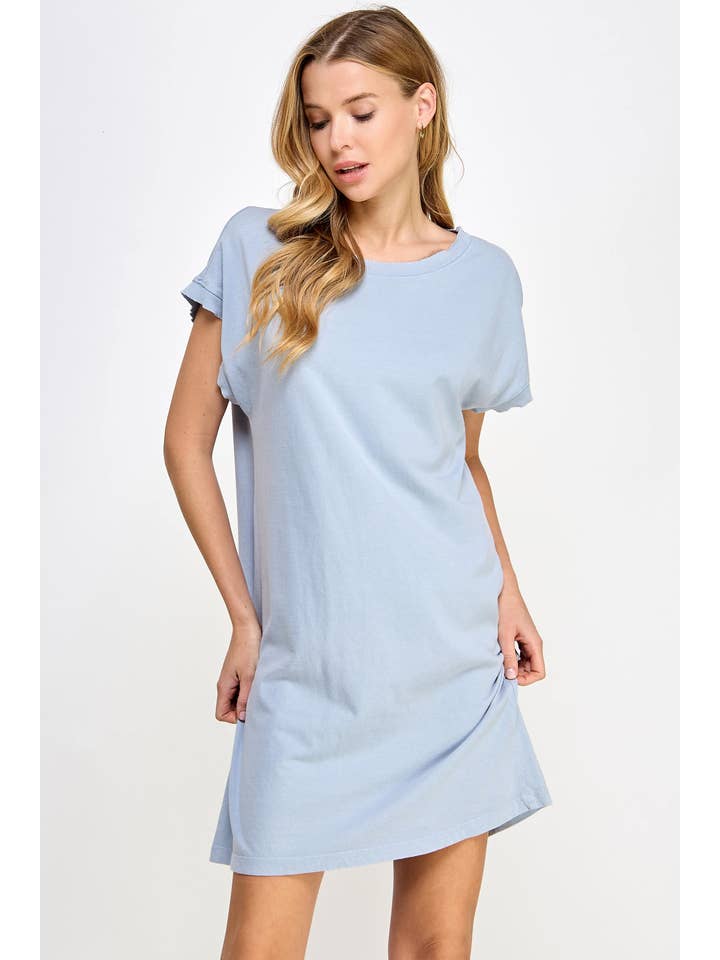 Honestee - Wholesale Dress - Women's - Blank Mineral Washed Short Sleeve Mini Dress