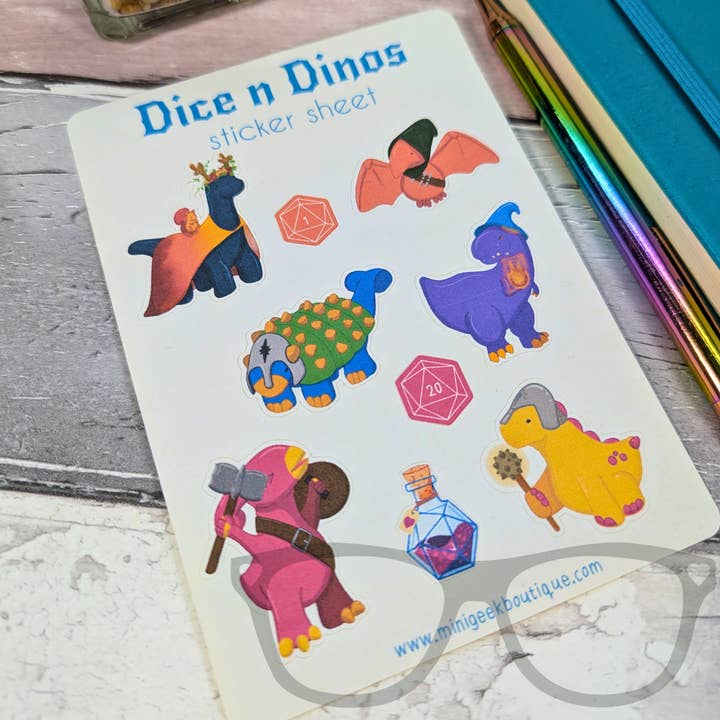 DnDinos Stickersheet for wholesale by Mini Geek Boutique