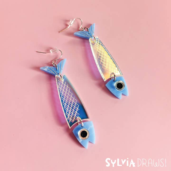 Sylvia Draws - Wholesale Dangle Earrings - Fish Iridescent Earrings1