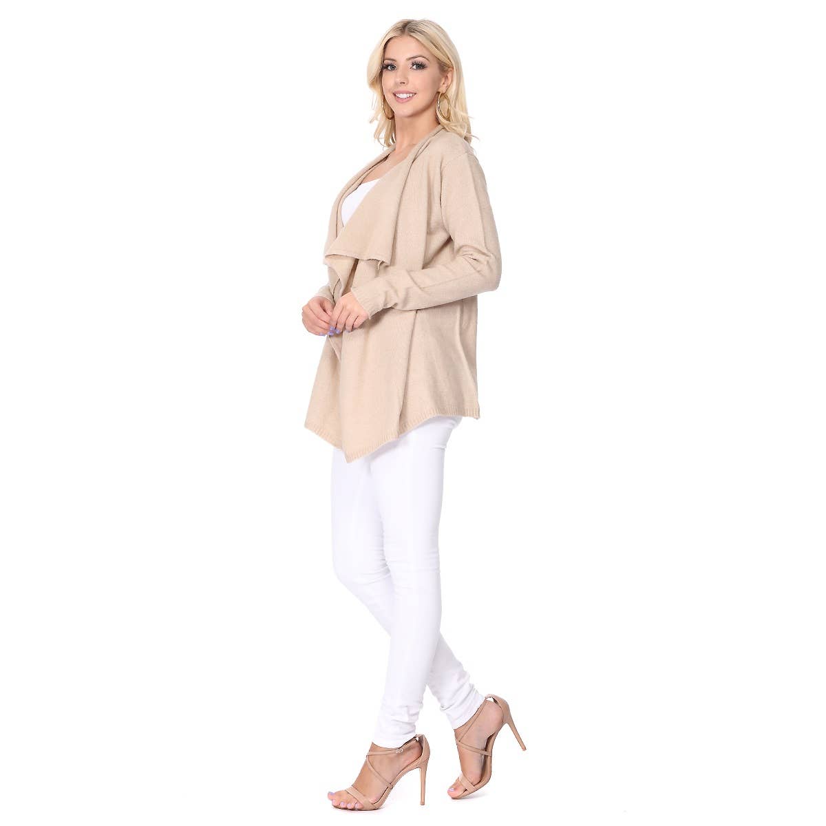 Mak - Wholesale Cardigan - Women's - Long Sleeve Open Front Draped Sweater Cardigan MK821826