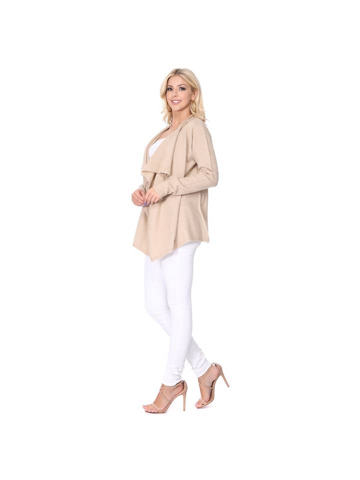 Mak - Wholesale Cardigan - Women's - Long Sleeve Open Front Draped Sweater Cardigan MK821826