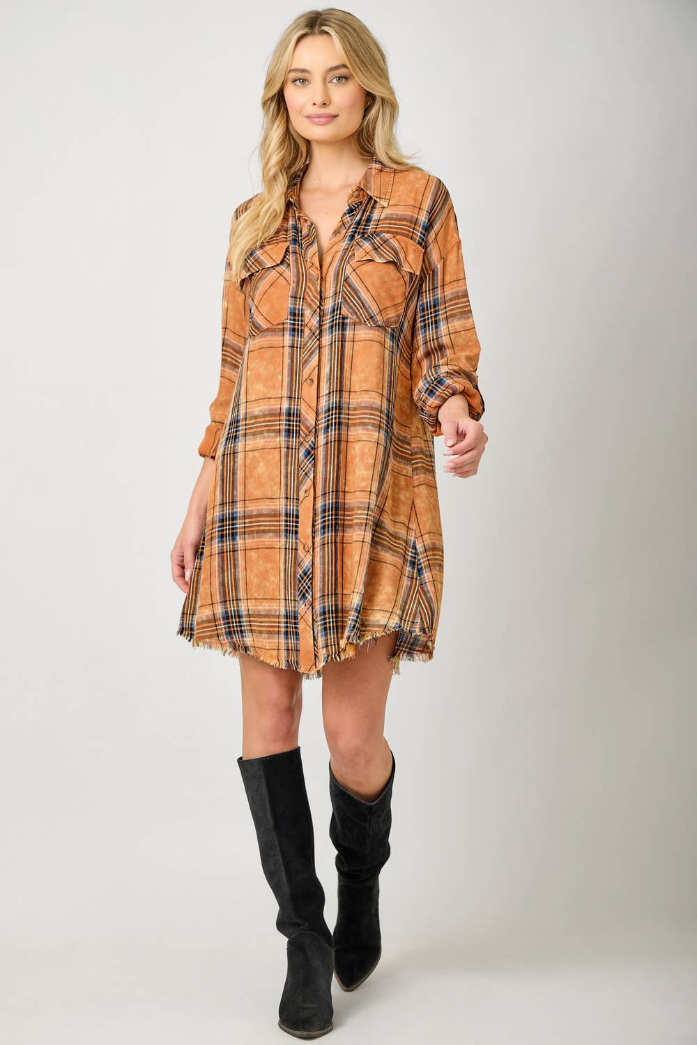 Mystree - Wholesale Dress - Women's - 61161 Washed Plaid Shirt Dress38