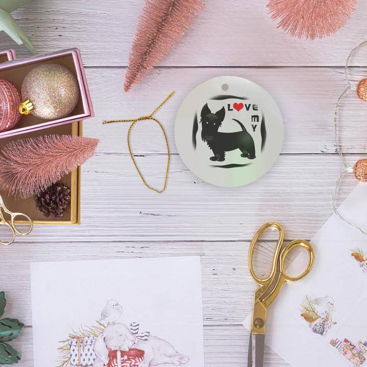 3dRose - Wholesale Ornament - 3dRose, I Love My Scottie Dog - Black - Red Heart, Ornament5