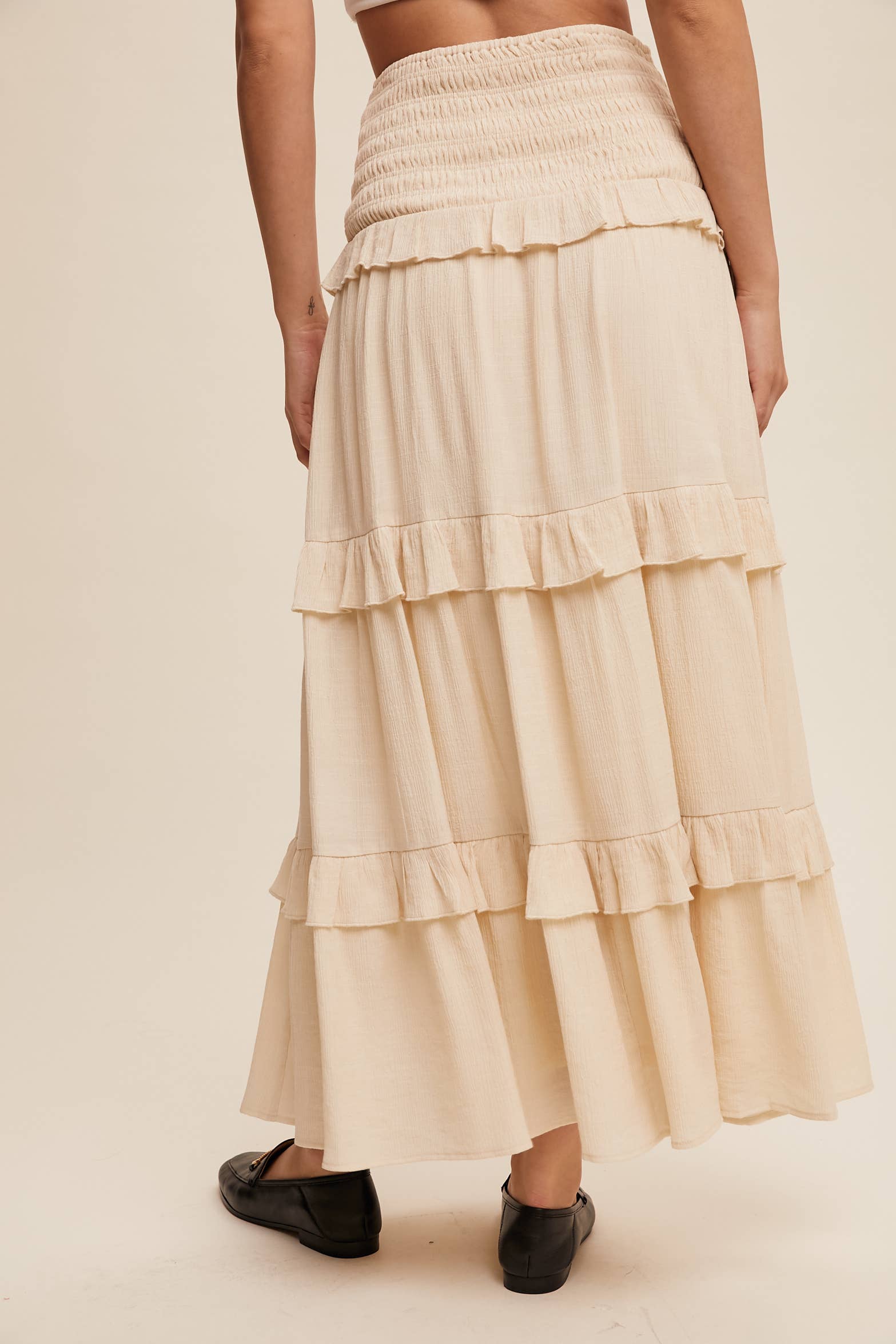 Listicle - Wholesale Skirt - Women's - 2-Way Smocked Ruffle Tiered Midi Dress or Skirt34