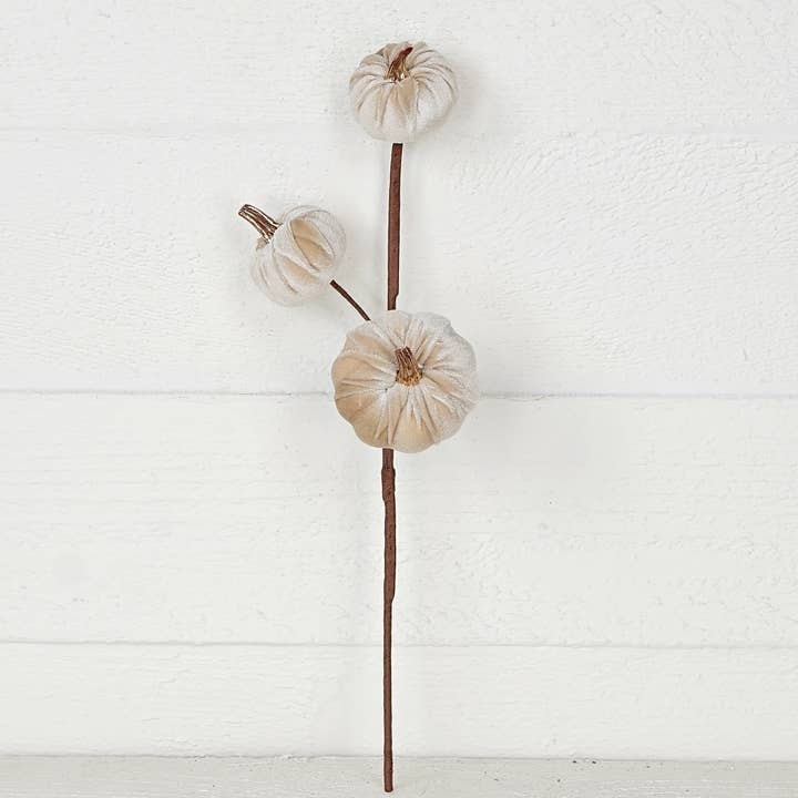 Impressive Enterprises, Inc. - Wholesale Artificial Flowers - 31353-15in Pick-Velvet gold stem mini pumpkins-Champagne