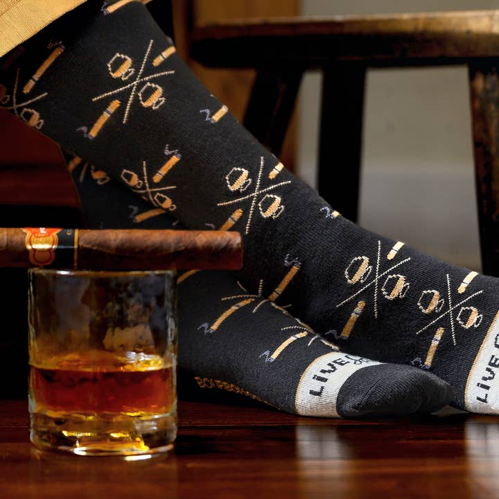 Cigar & Whiskey Socks - black + tan and other Purchase Wholesale whiskey socks. Free Returns & Net 60 Terms on Faire trending on Faire.