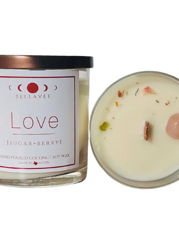 Love Crystal Candle – Rose Quartz + Heart Opening for wholesale by BellaVee