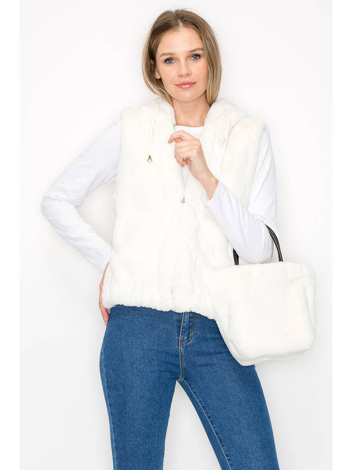 Joh Apparel - Wholesale Outerwear Vest - Women's - Jackie Fur Vest with Crossbody Fur Bag7