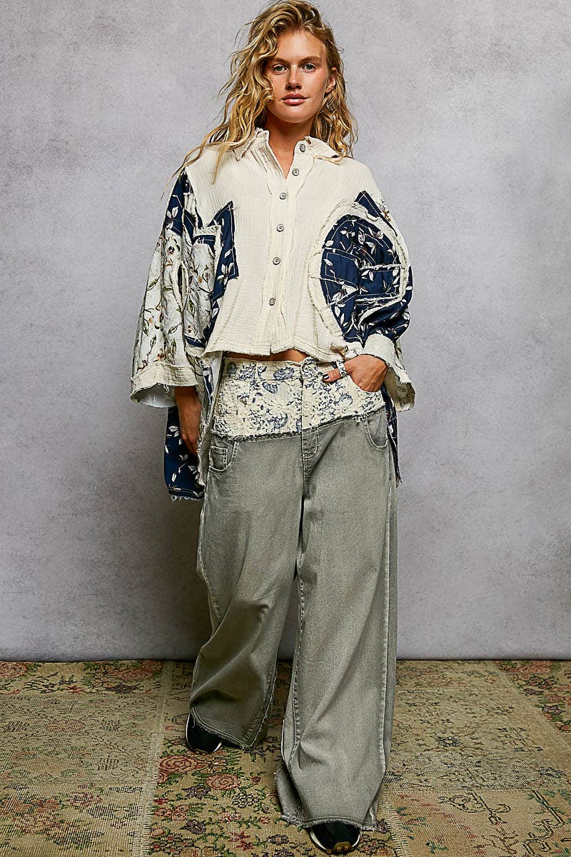 Pol Clothing - Wholesale Button Down Shirt - Women's - 3/4 sleeve roomy fit floral printed shirt top18