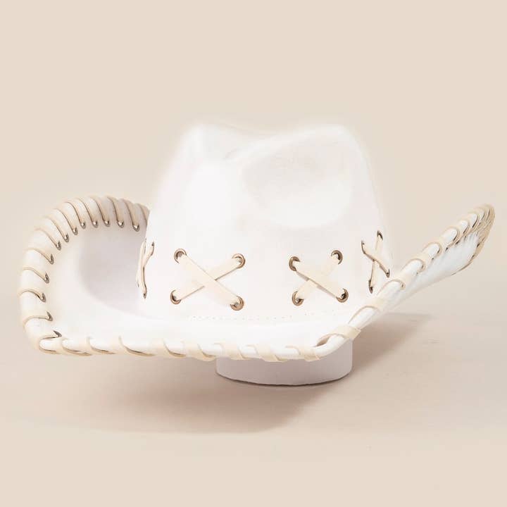 Braided Brim Faux Suede Cowboy Hat for wholesale by Anarchy Street